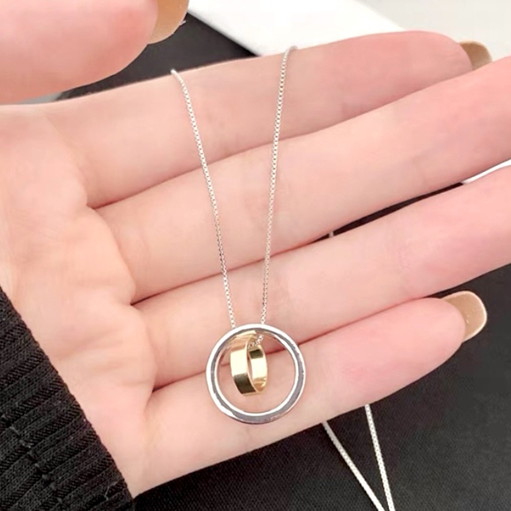 ❣️$25/3❣️ Double Circle Pendant Skinny Necklace - Picture 1 of 11